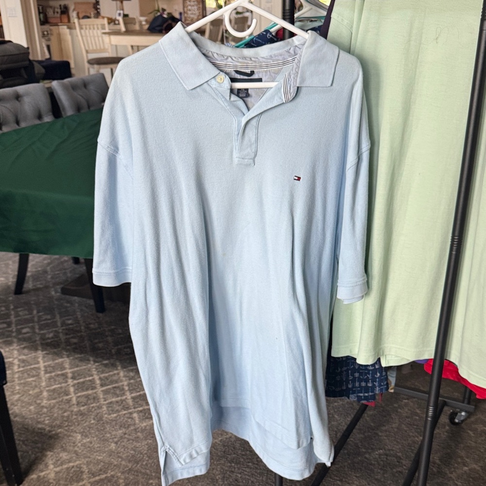 Tommy Hilfiger Polo Shirt XXL Light Blue Short Sleeve Classic Flag Logo